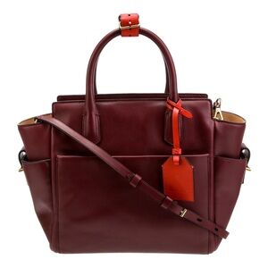 REED KRAKOFF Mini Atlantique Burgundy Red Orange Colorblock Leather Satchel Tote